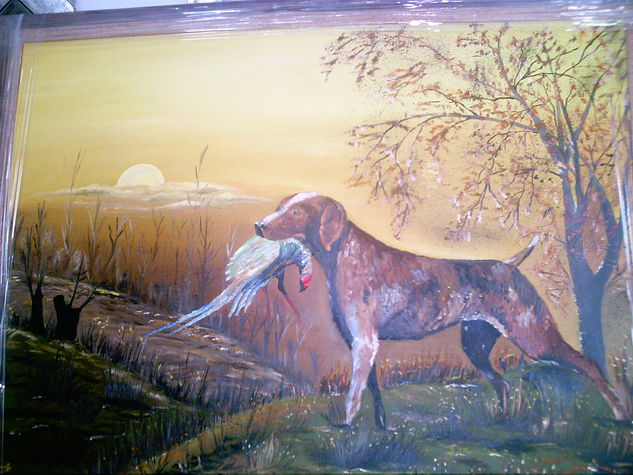 CAZANDO AL AMANECER Oil Canvas Animals