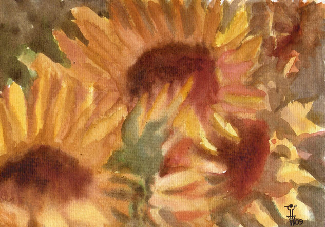 GIRASOLES Acuarela Papel Floral