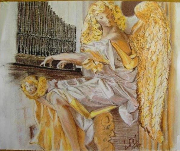 Angel-organista. Pastel Papel Figura