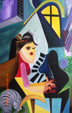 Muchacha tocando Piano Oil Canvas Figure Painting