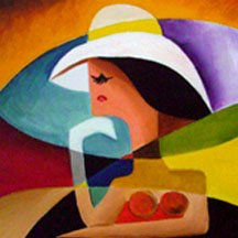 Dama de Sombrero Oil Canvas Figure Painting