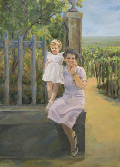 Mi madre y yo en la Loñia Oil Canvas Portrait