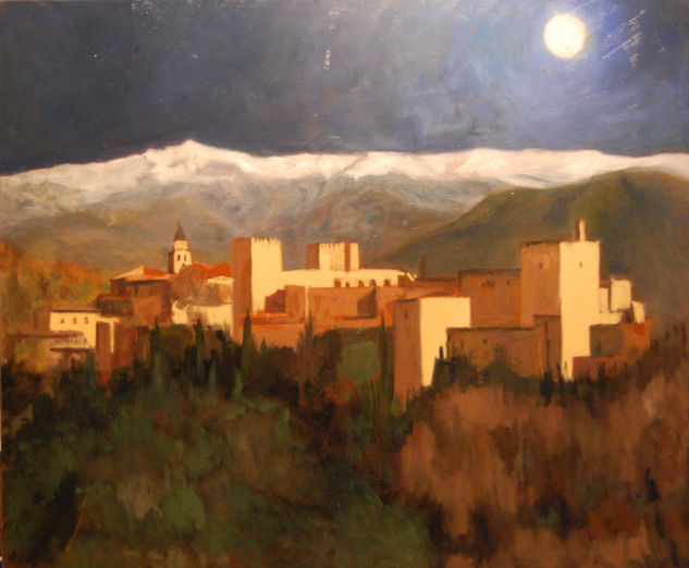 La Alhambra iluminada Óleo Lienzo Paisaje