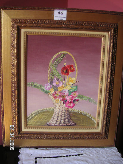 CESTA DE FLORES Oil Canvas Floral Painting