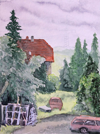 Der Hof des Fensterbauers Watercolour Paper Landscaping