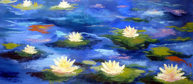 Lotos en flor Oil Canvas Landscaping