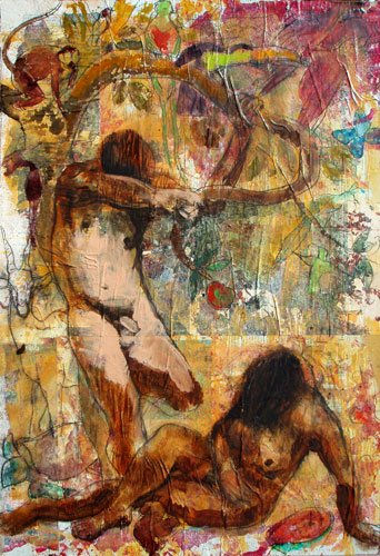 Eva y Adán Mixed media Panel Nude Paintings