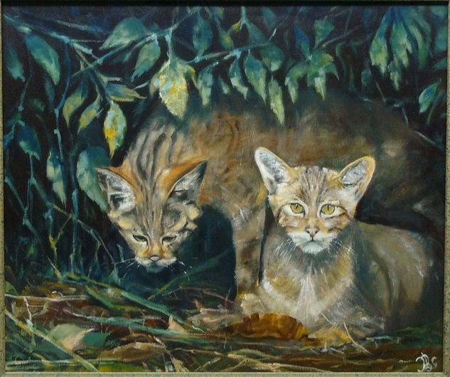 Gatos en la noche Oil Canvas Animals