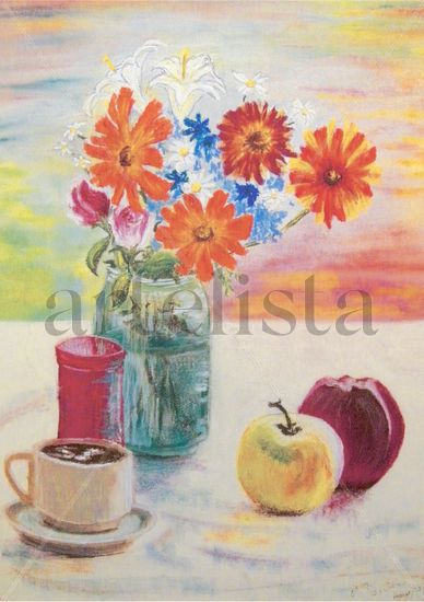 Flores del Jardín Pastel Paper Floral Painting