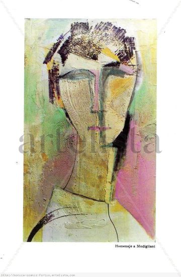 Homenaje a Modigliani. Mixed media Panel Figure Painting