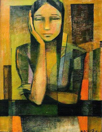 Madurada en la pena, (obra antigua) Mixed media Panel Figure Painting