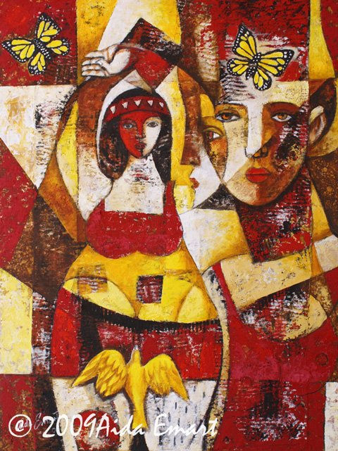 La mujer de Rojo y alas amarillas