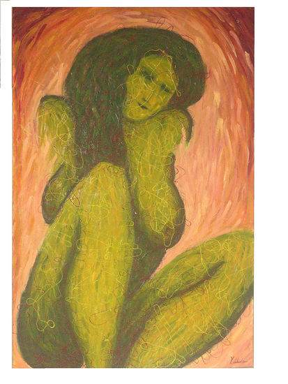 verde y rosa Oil Canvas Nude Paintings