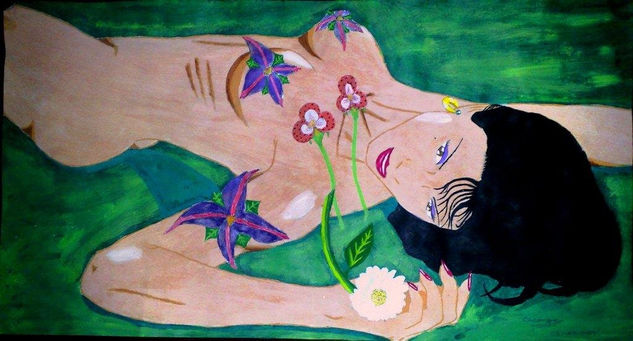 MUJER Y FLORES Acrylic Card Floral Painting