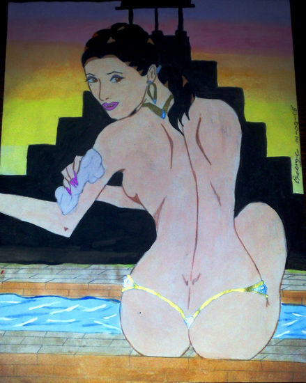 OCASO EN LA PIRAMIDE MAYA Watercolour Card Nude Paintings