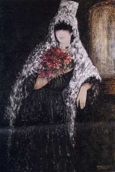 Maja con mantilla Oil Canvas Figure Painting