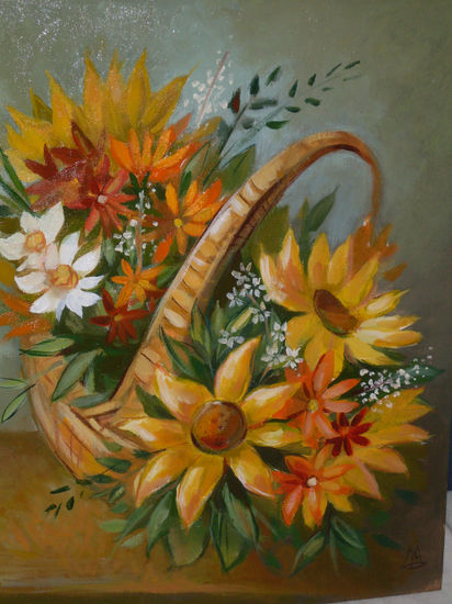 Flores en cesta Oil Canvas Landscaping