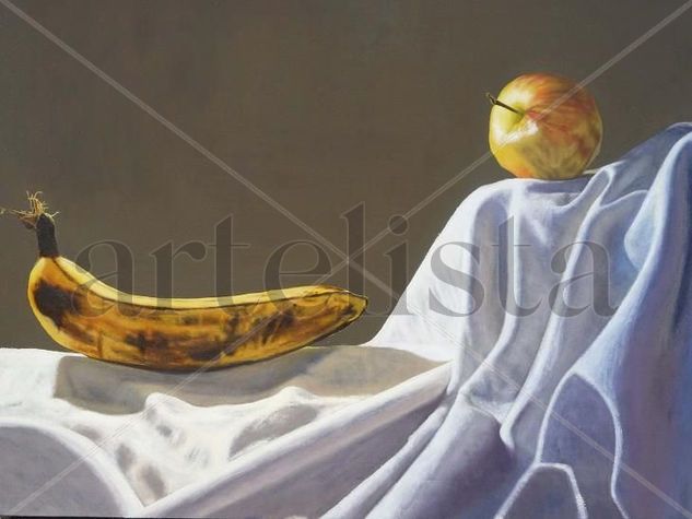 "Platano y manzana" Óleo Lienzo Bodegones