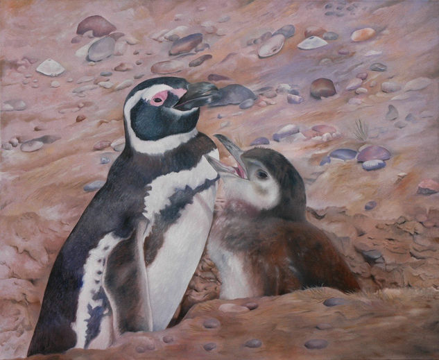 pinguinos patagónicos Óleo Lienzo Paisaje