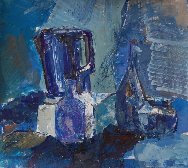 Bodegón en azul Gouache Paper Still Life Paintings