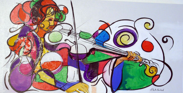 Violinista Media Mixta Lienzo Figura