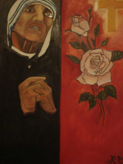 Madre Teresa Óleo Tabla Retrato