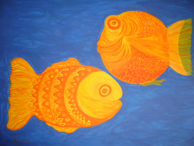 peces amarilo-naranja Others Canvas Marine Painting