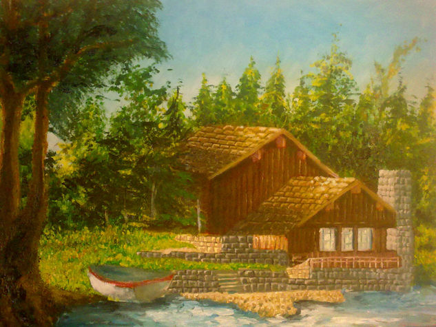 Cabaña junto al lago Oil Canvas Landscaping