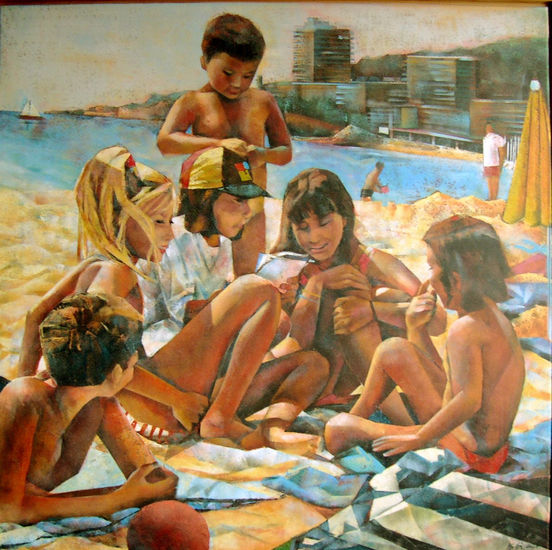 grupo de ninos en la playa 