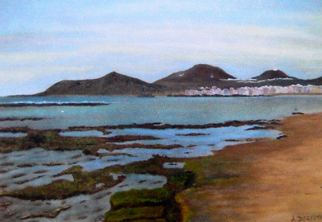 Bajamar en la playa de Las Canteras Pastel Papel Paisaje