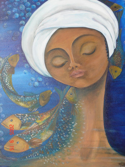 "La Virgen de los Peces" Acrylic Canvas Figure Painting