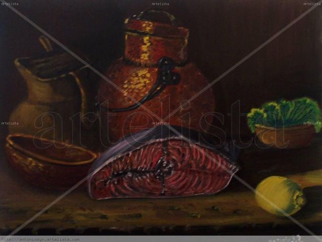 Bodegon de Atun Oil Canvas Still Life Paintings