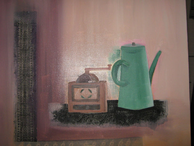 la hora del café Oil Canvas Landscaping