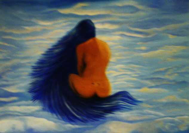 sentada en un mar de nubes Oil Canvas Nude Paintings