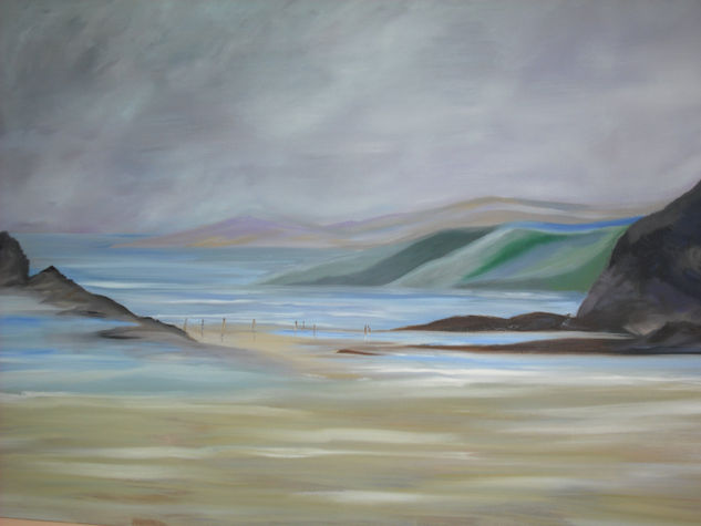 En la playa Oil Canvas Marine Painting