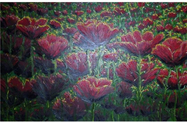 DIPTICO AMAPOLAS TULIPANES Acrílico Tabla Floral