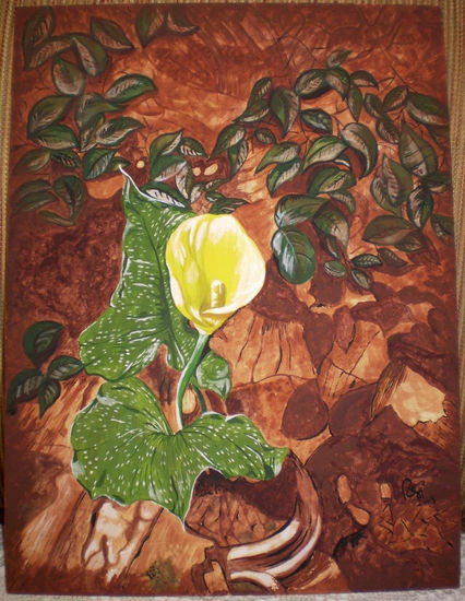 Cala amarilla del jardín de mi madre Acrylic Panel Floral Painting