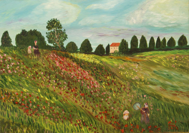 Campo de amapolas. Versión de Monet Oil Canvas Landscaping