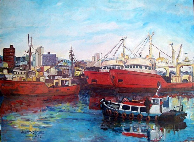 Puerto de Montevideo Oil Canvas Marine Painting