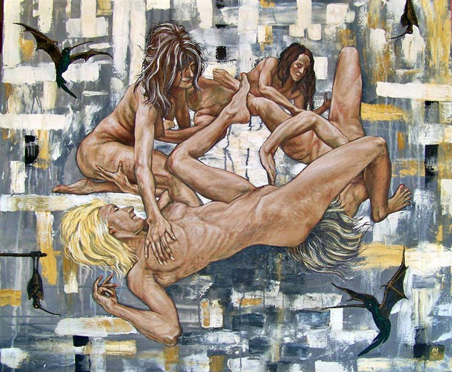 De la Serie "Monstruos Famosos", "Las Novias de Dracula". Oil Canvas Nude Paintings