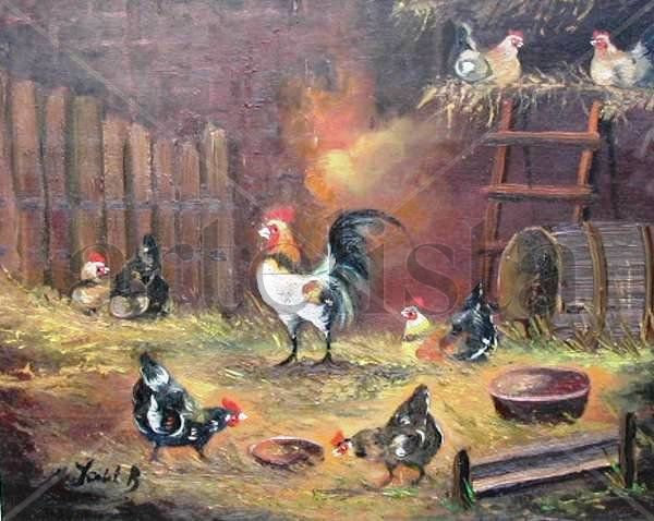 Gallo y gallinas de Isabel Oil Canvas Animals