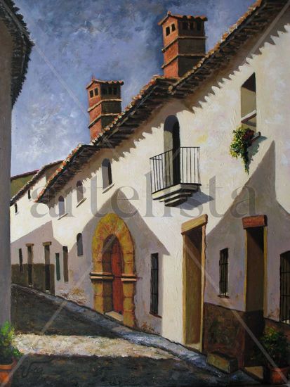 NUM. 9.486 - CALLE DE MENDOS GARROVILLAS, (CACERES) Óleo Lienzo Paisaje