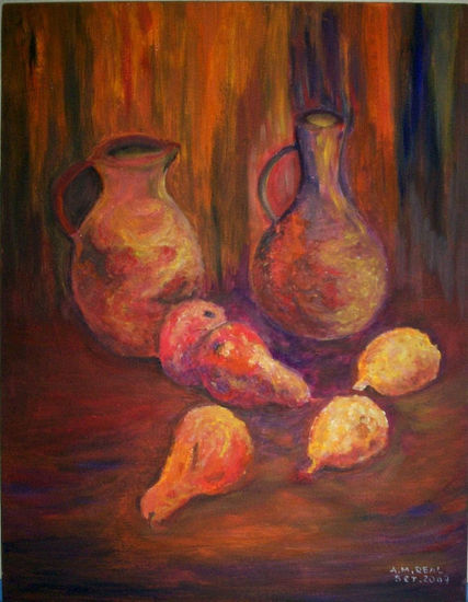 Jarras con peras y limones Oil Panel Still Life Paintings