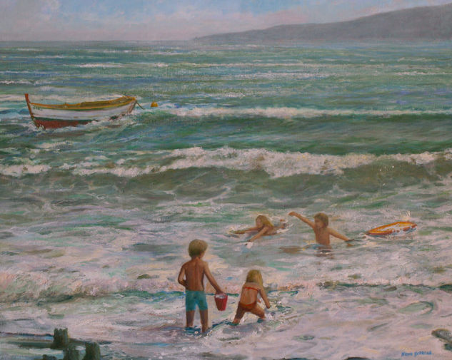 Juegos de verano. Oil Canvas Marine Painting