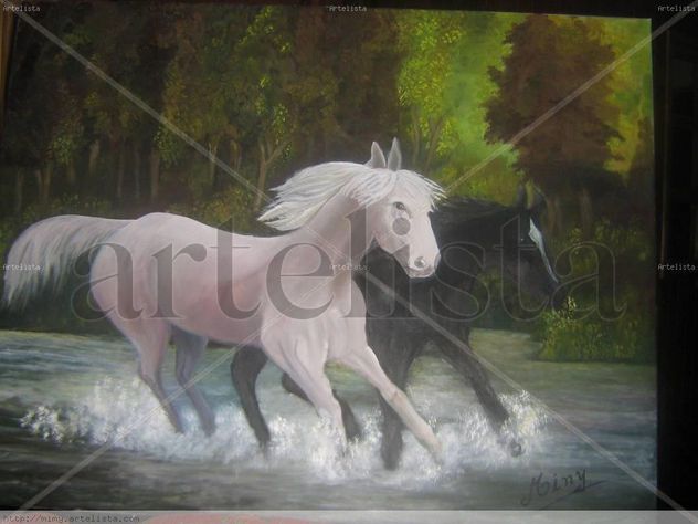 caballos en el rio