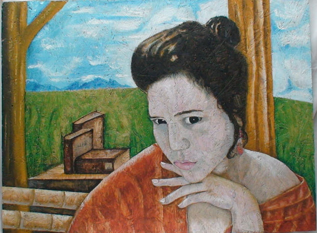 MEDITACIÓN EN LUGAR SAGRADO Oil Panel Portrait