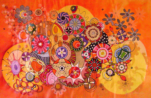 tudo de bom Acrylic Textile Floral Painting