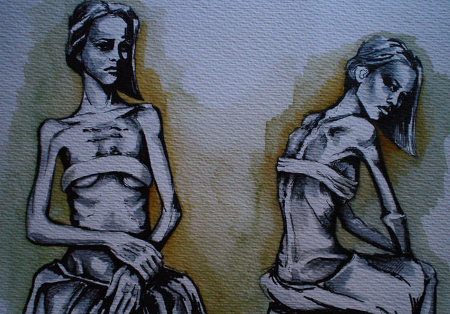 ANOREXIA Acuarela Papel Figura