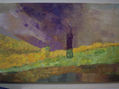 paisaje imaginario en verdes y violetas