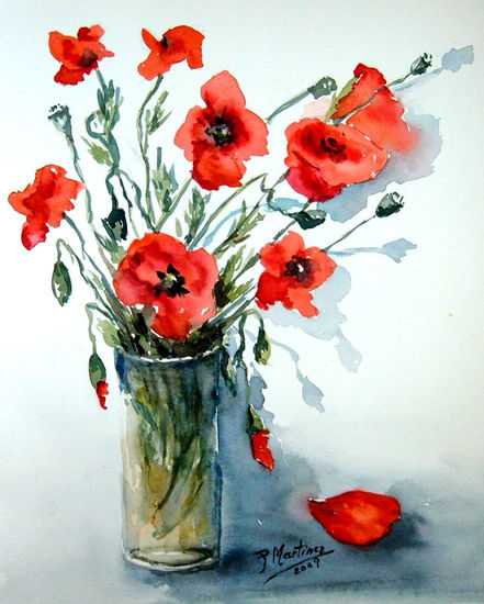 Vaso con amapolas Watercolour Paper Floral Painting